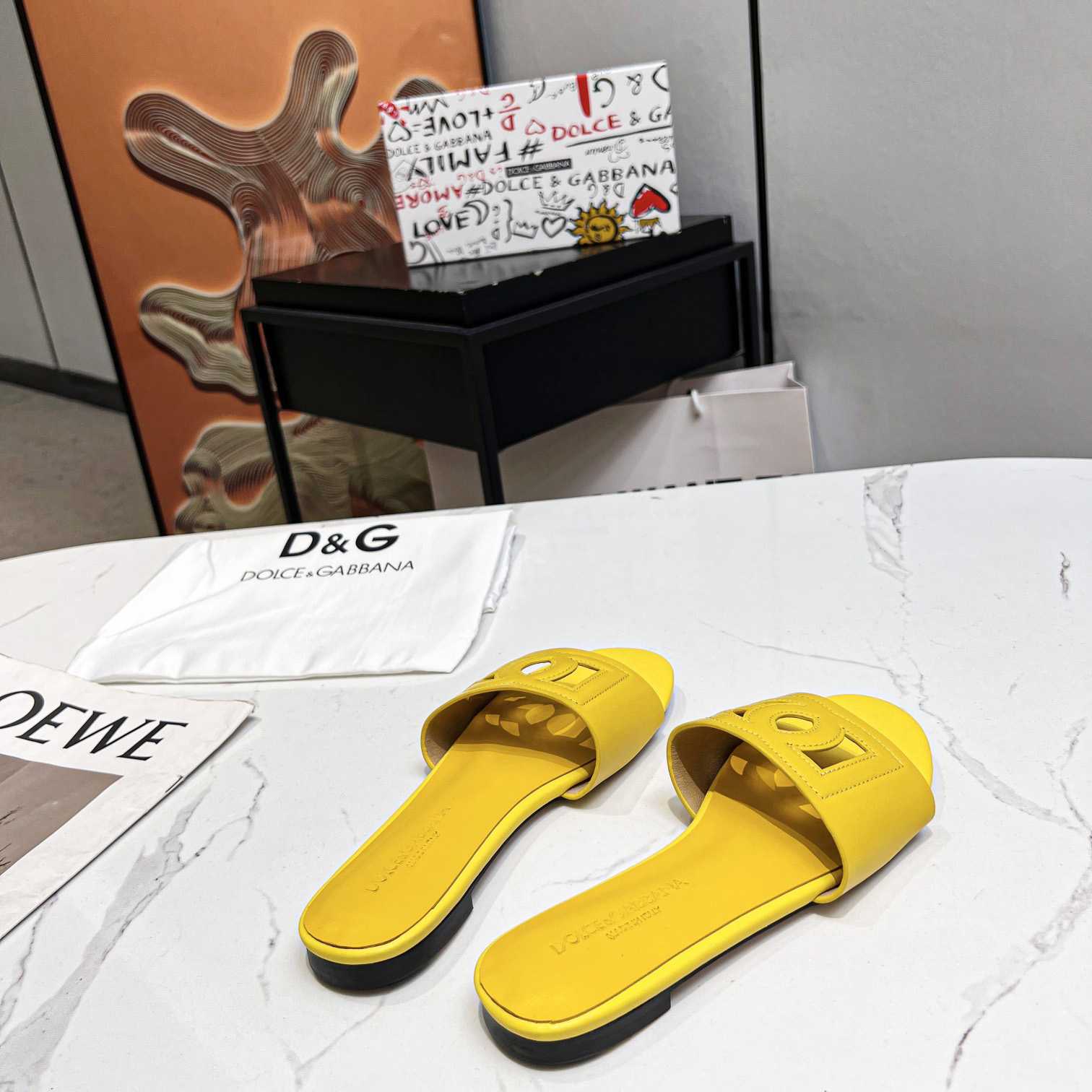 Dolce & Gabbana Calfskin Slides With DG Logo - DopestKickz