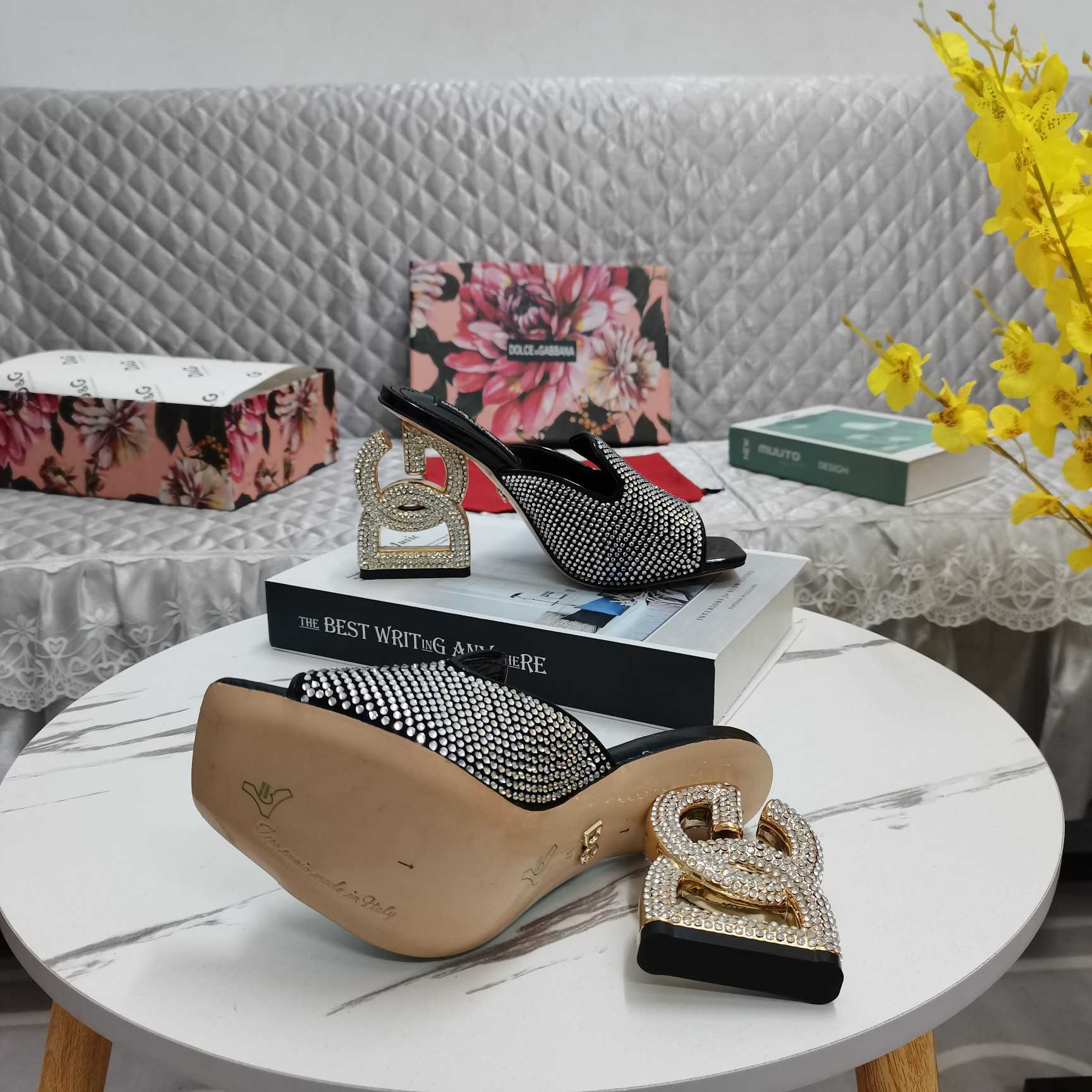 Dolce & Gabbana Mules With Fusible Rhinestone Detailing And DG Pop Heel - DopestKickz