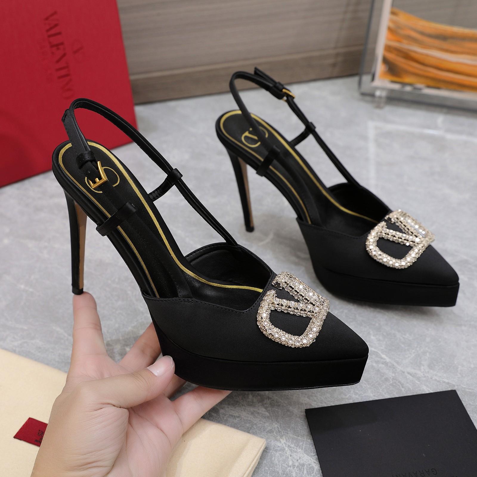 Valenti VLogo Signature Satin Slingback Platform Pumps - DopestKickz