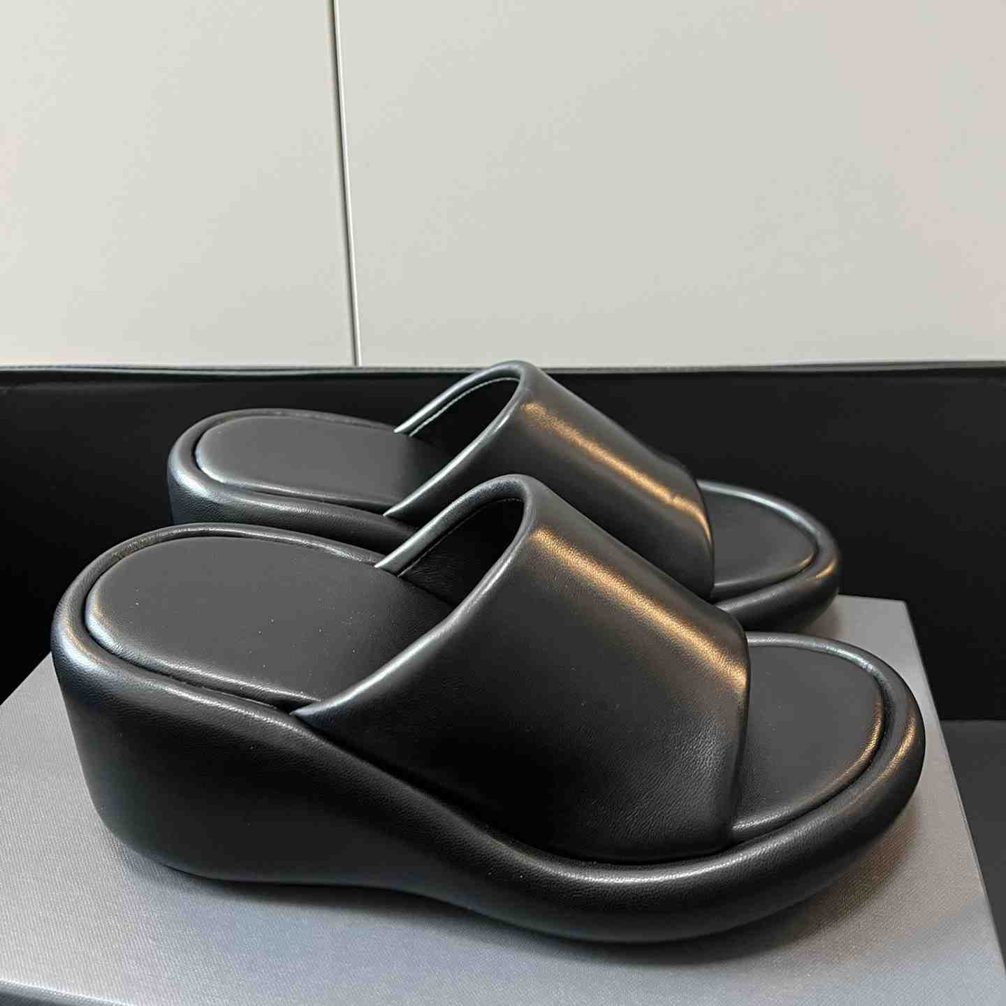 Balenciaga Black Rise Wedge Sandals - DopestKickz