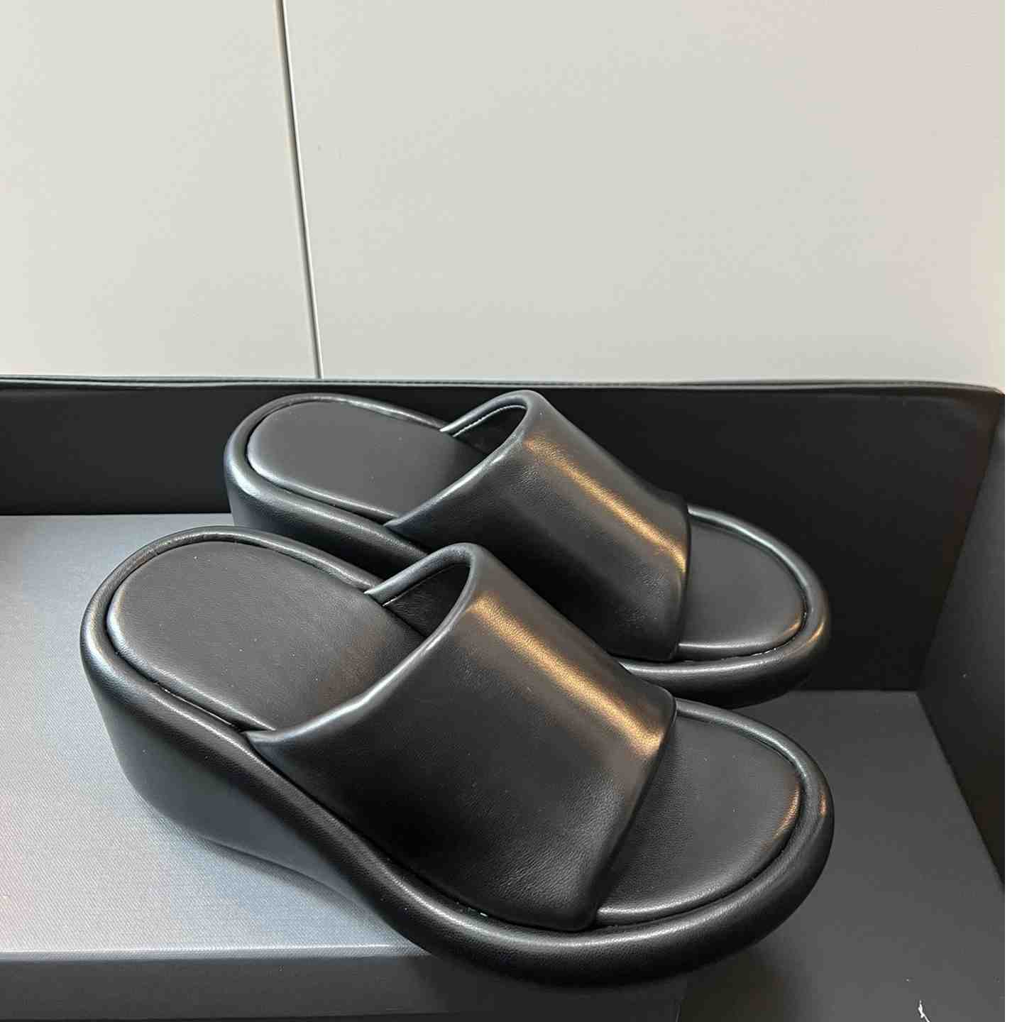Balenciaga Black Rise Wedge Sandals - DopestKickz