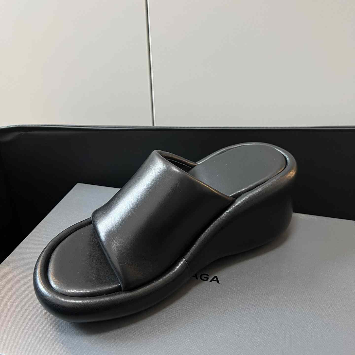 Balenciaga Black Rise Wedge Sandals - DopestKickz