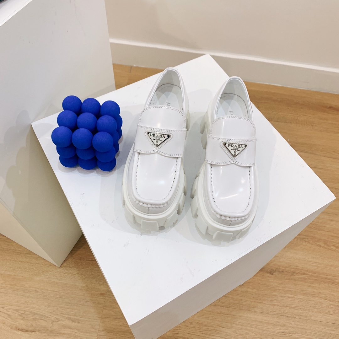 Prada Monolith Brushed Leather Loafers - DopestKickz