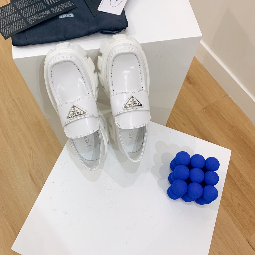 Prada Monolith Brushed Leather Loafers - DopestKickz