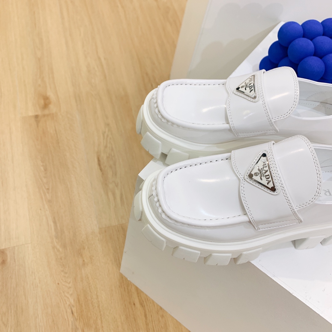 Prada Monolith Brushed Leather Loafers - DopestKickz