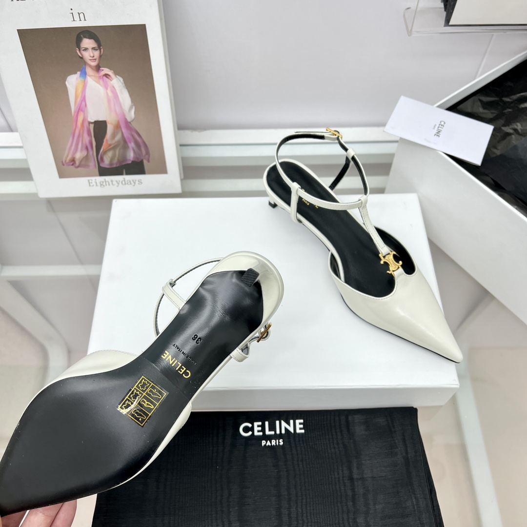 Celine Kitten With Triomphe T-Bar Strap In Calfskin  - DopestKickz