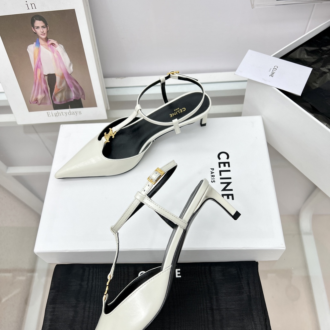 Celine Kitten With Triomphe T-Bar Strap In Calfskin  - DopestKickz