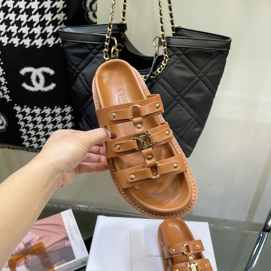 Celine Slides Tippi In Calfskin -  Vegetal Tanning - DopestKickz