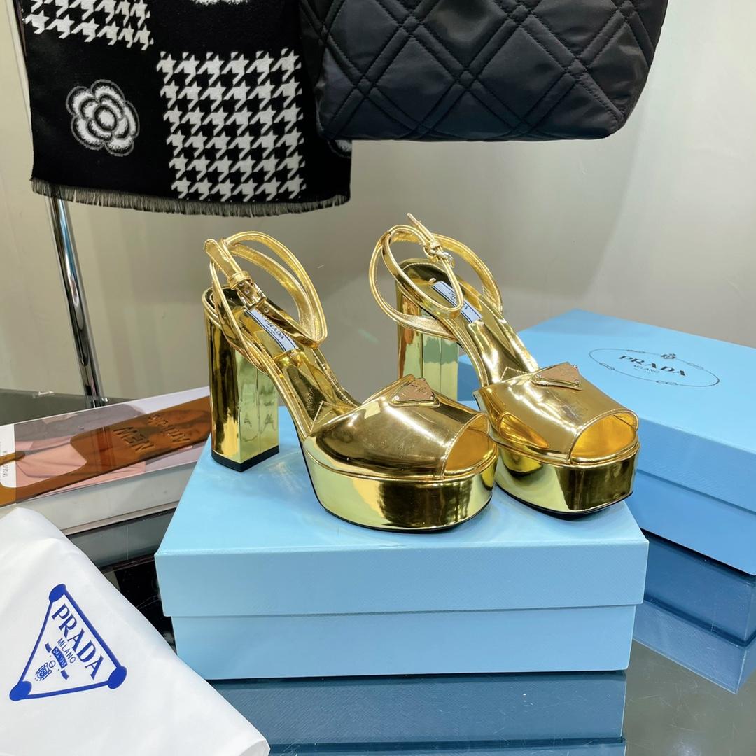 Prada Metallic Leather Platform Sandals - DopestKickz