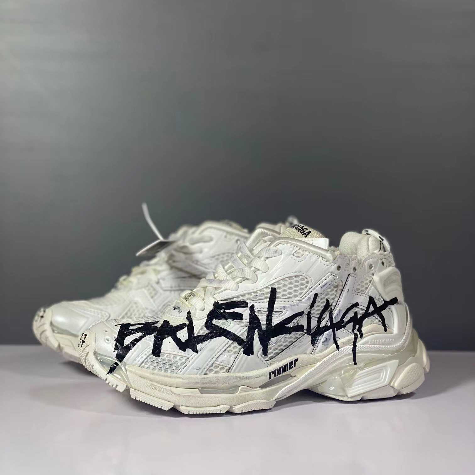 Balenciaga Runner Graffiti Sneaker In White - DopestKickz