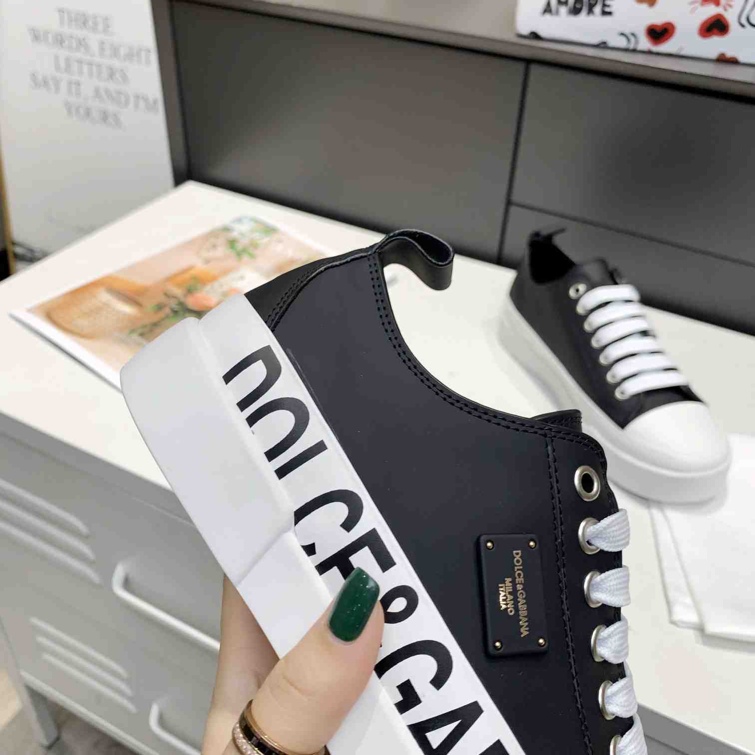 Dolce & Gabbana Calfskin Portofino Light Sneakers With Logo-Detailed Plate And Logo Print - DopestKickz