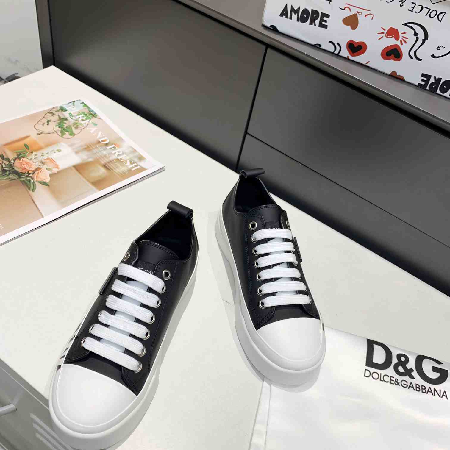 Dolce & Gabbana Calfskin Portofino Light Sneakers With Logo-Detailed Plate And Logo Print - DopestKickz