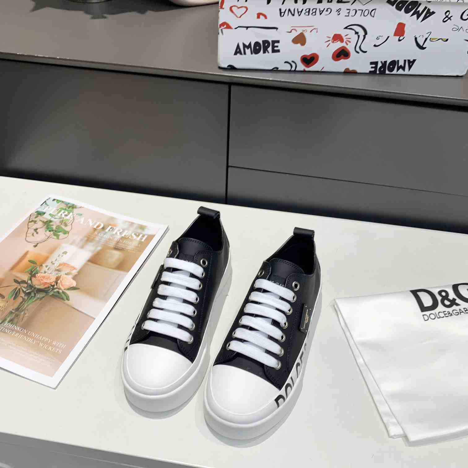 Dolce & Gabbana Calfskin Portofino Light Sneakers With Logo-Detailed Plate And Logo Print - DopestKickz