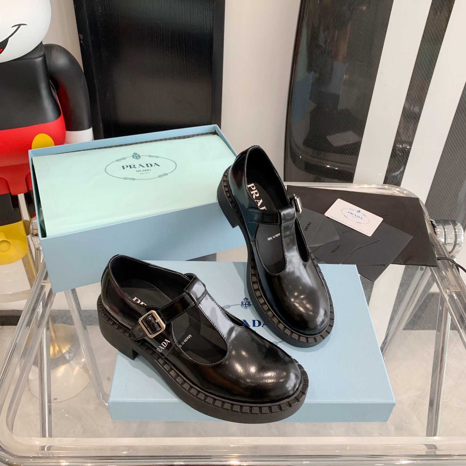 Prada Brushed-Leather Mary Jane T-strap Shoes - DopestKickz