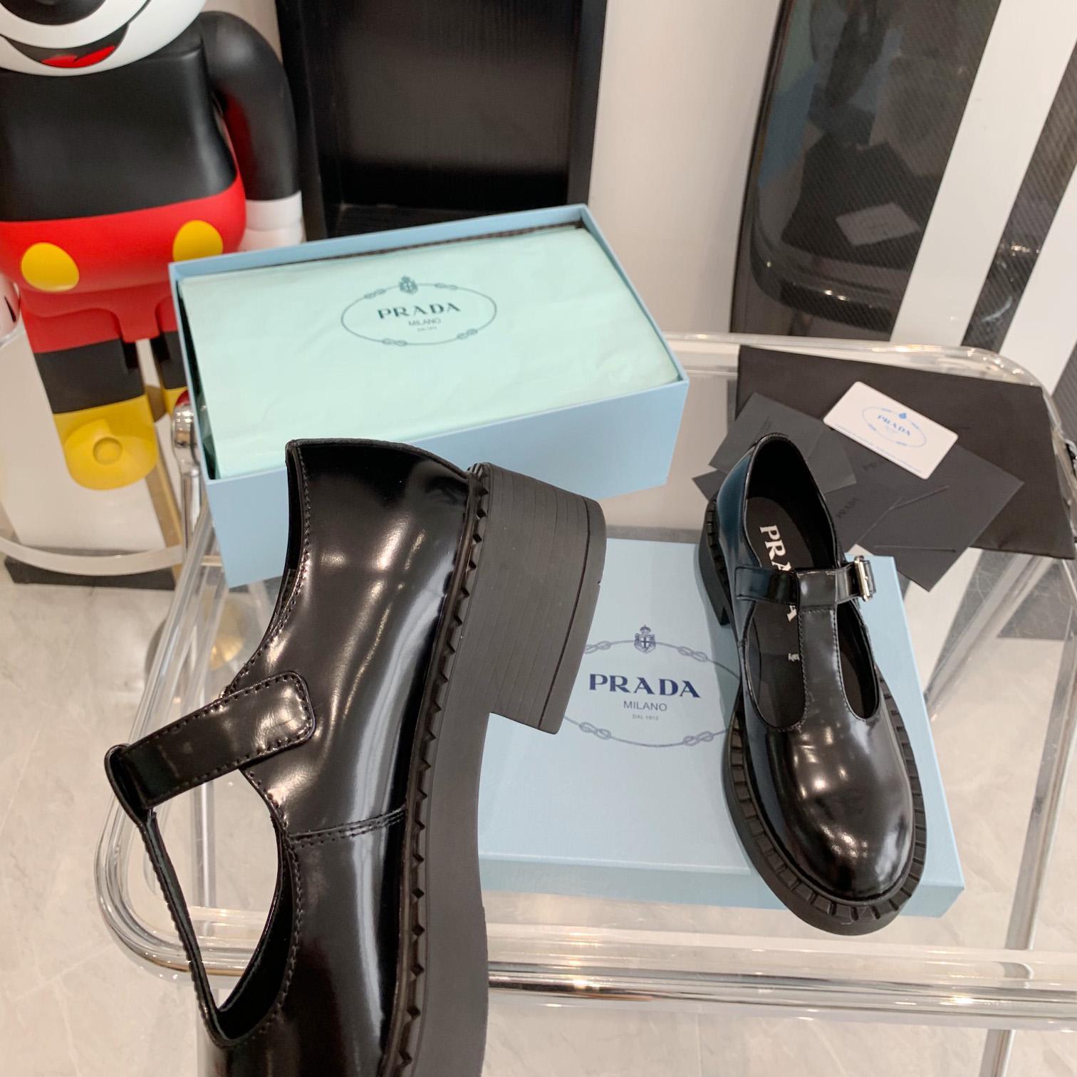 Prada Brushed-Leather Mary Jane T-strap Shoes - DopestKickz