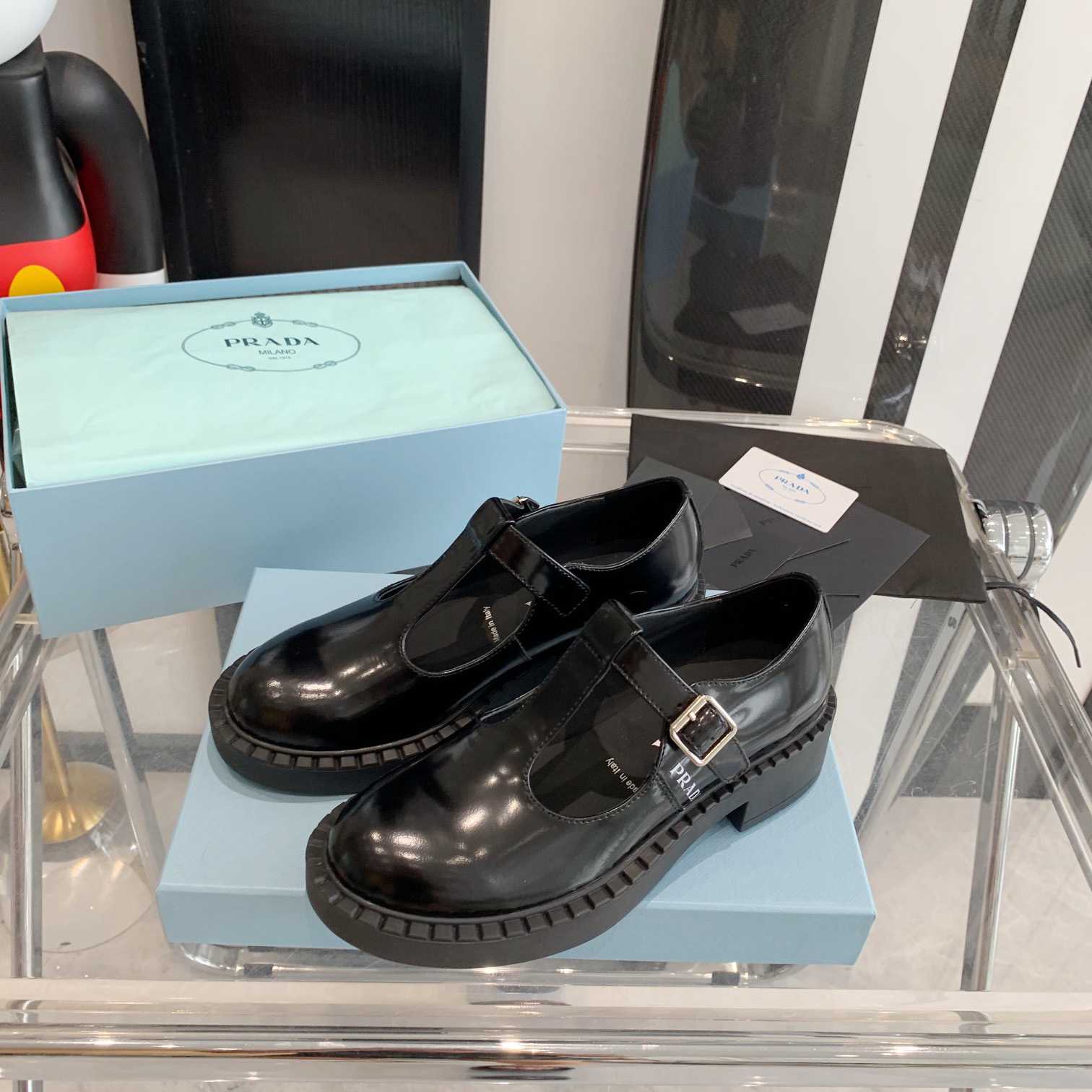 Prada Brushed-Leather Mary Jane T-strap Shoes - DopestKickz