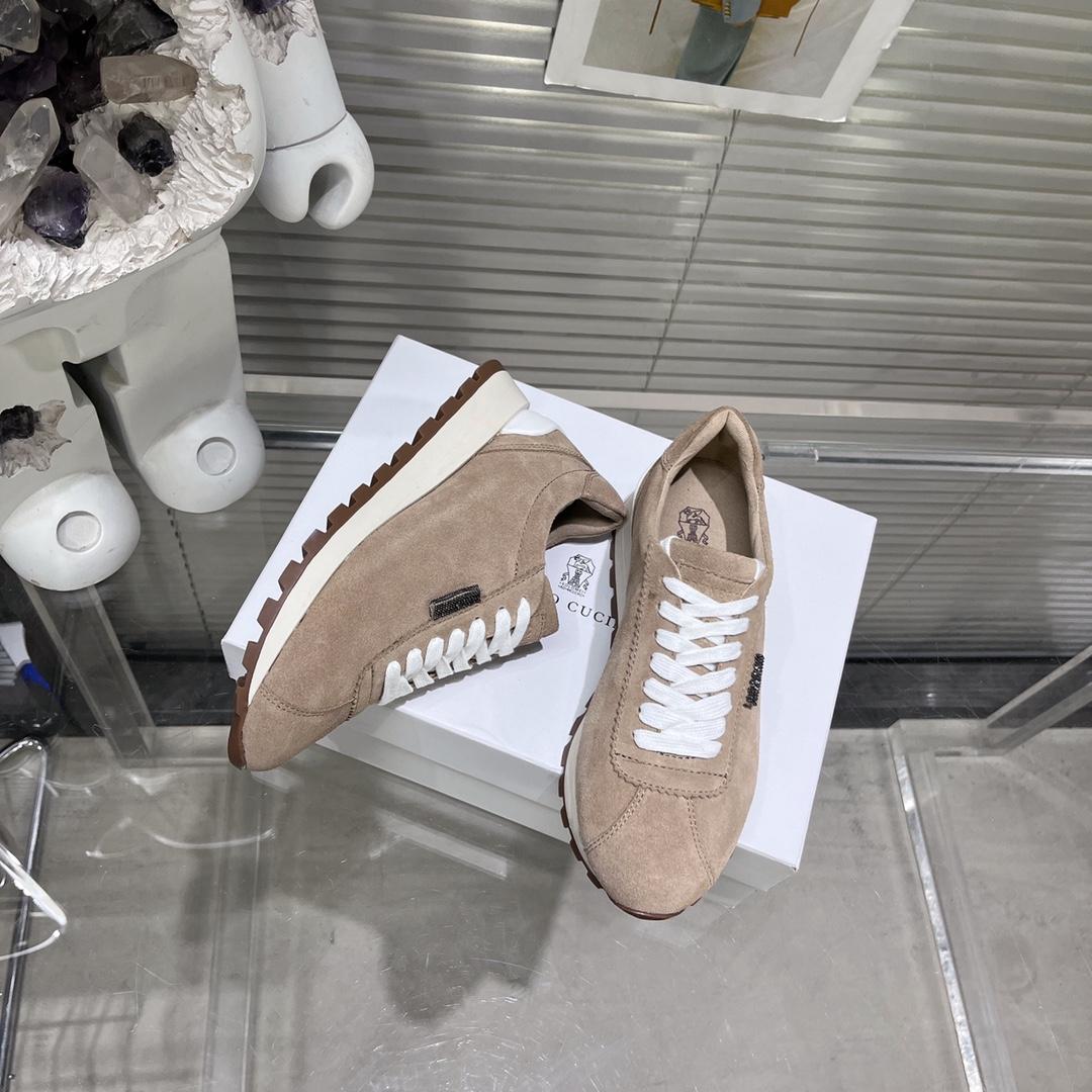 Brunello Cucinelli Suede Runners With Shiny Tab - DopestKickz
