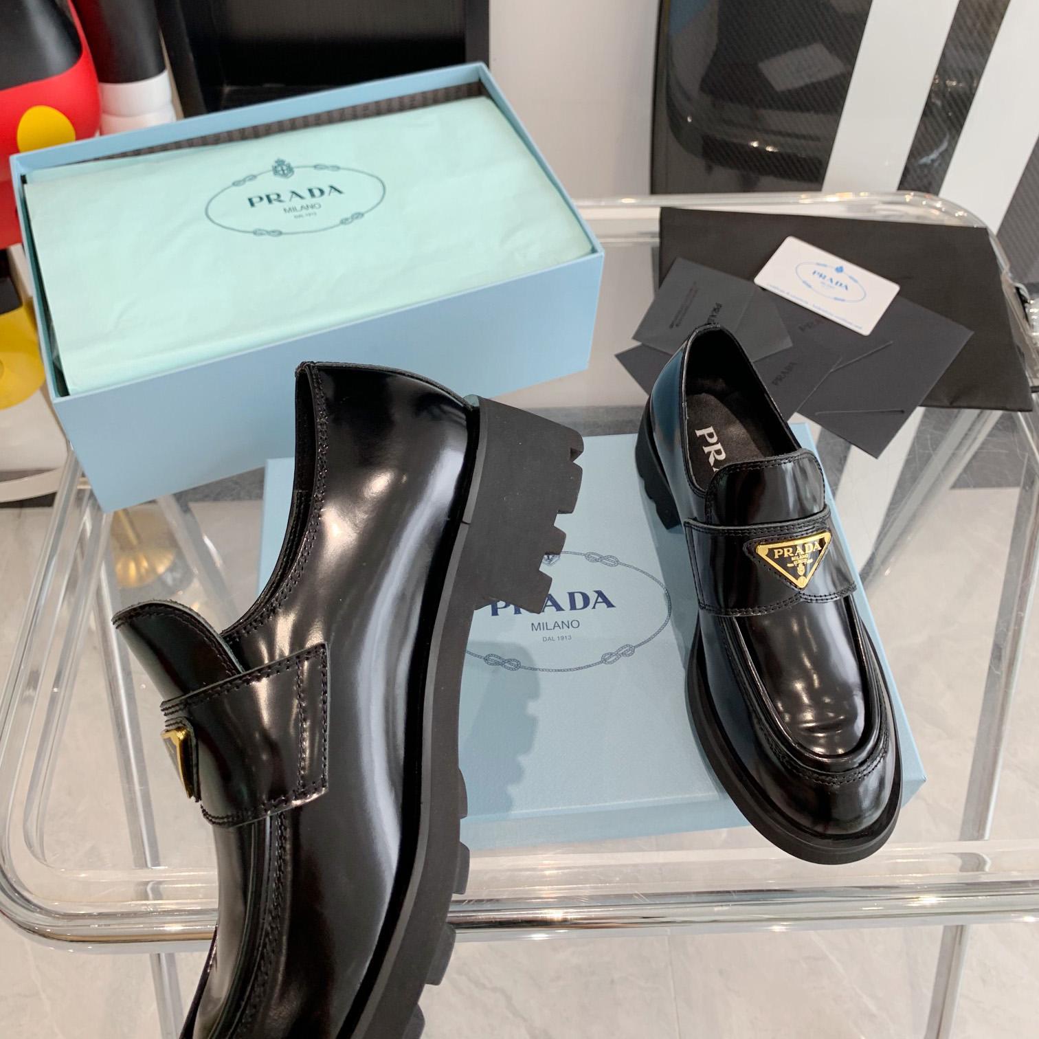 Prada Chocolate Brushed Leather Loafers - DopestKickz