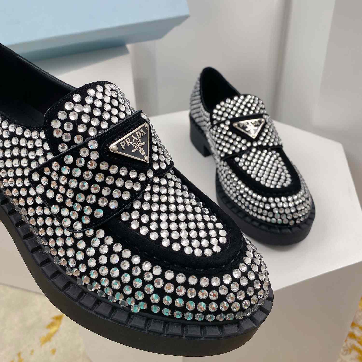 Prada Satin Loafers With Crystals - DopestKickz