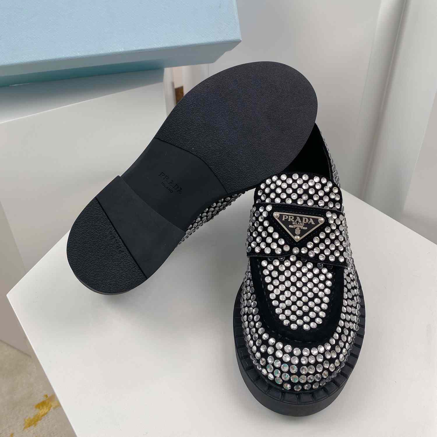 Prada Satin Loafers With Crystals - DopestKickz