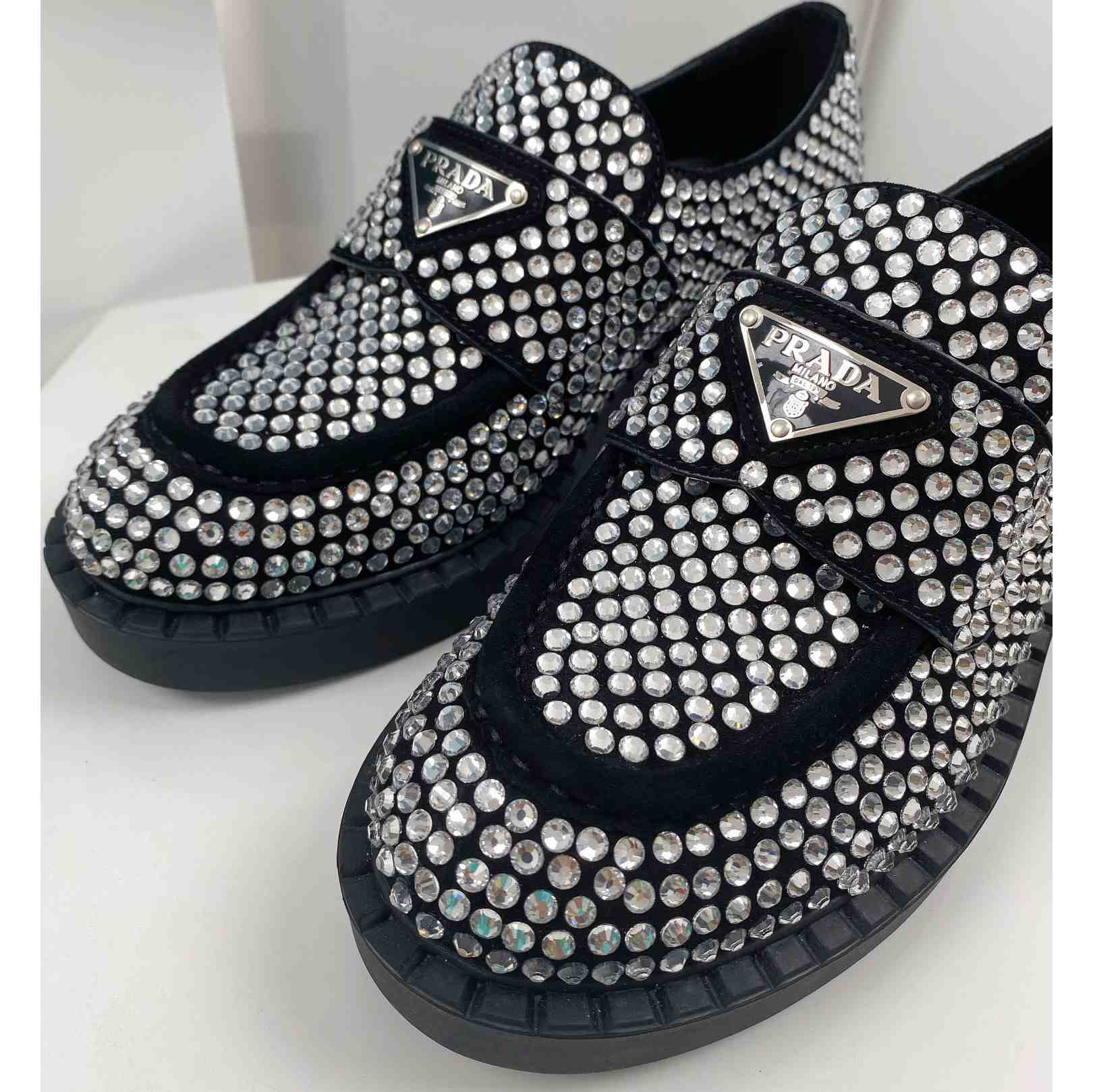 Prada Satin Loafers With Crystals - DopestKickz