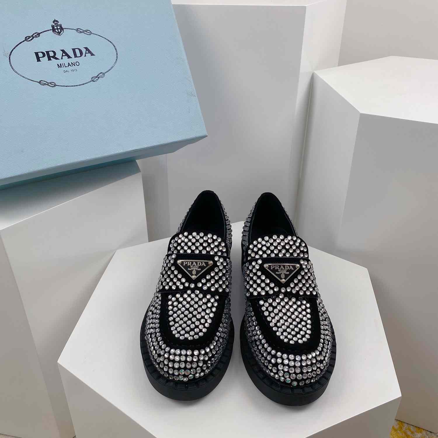 Prada Satin Loafers With Crystals - DopestKickz