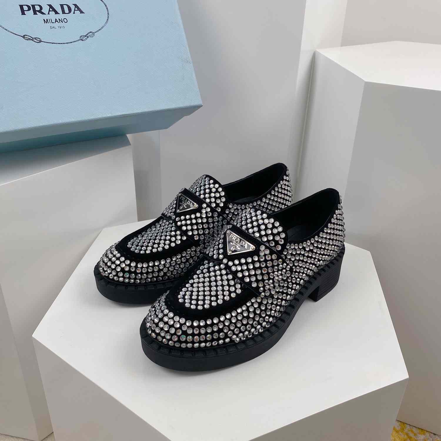 Prada Satin Loafers With Crystals - DopestKickz