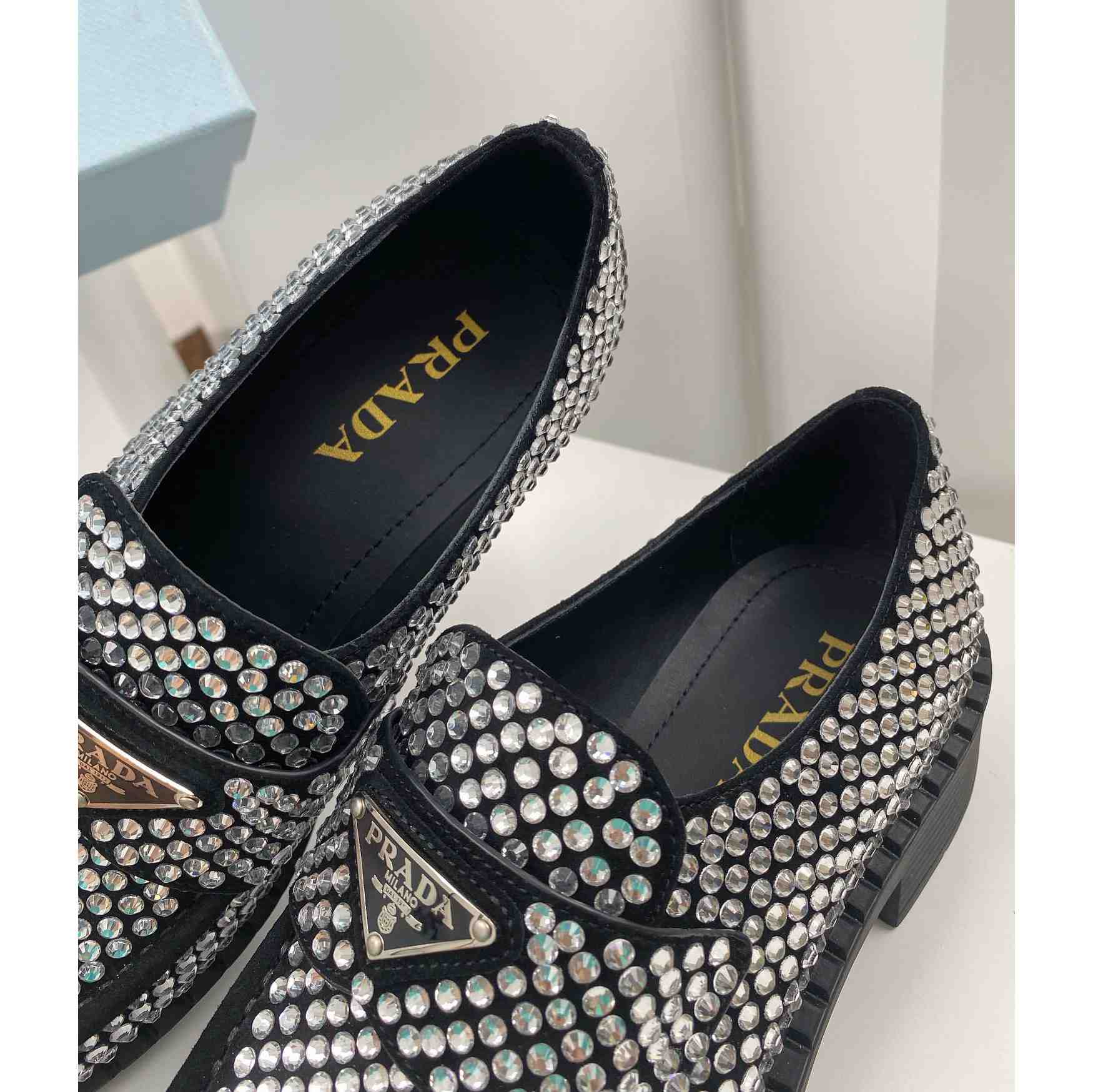 Prada Satin Loafers With Crystals - DopestKickz