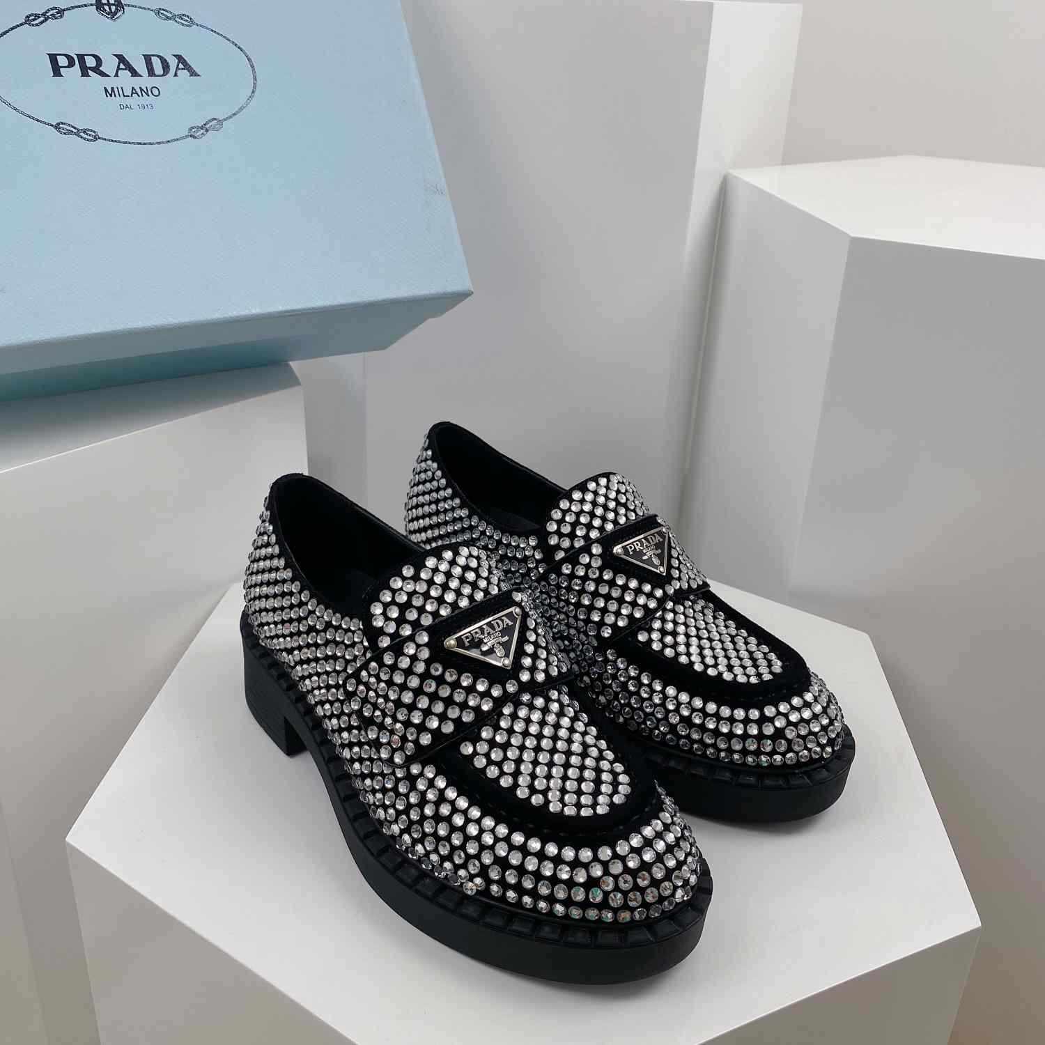 Prada Satin Loafers With Crystals - DopestKickz