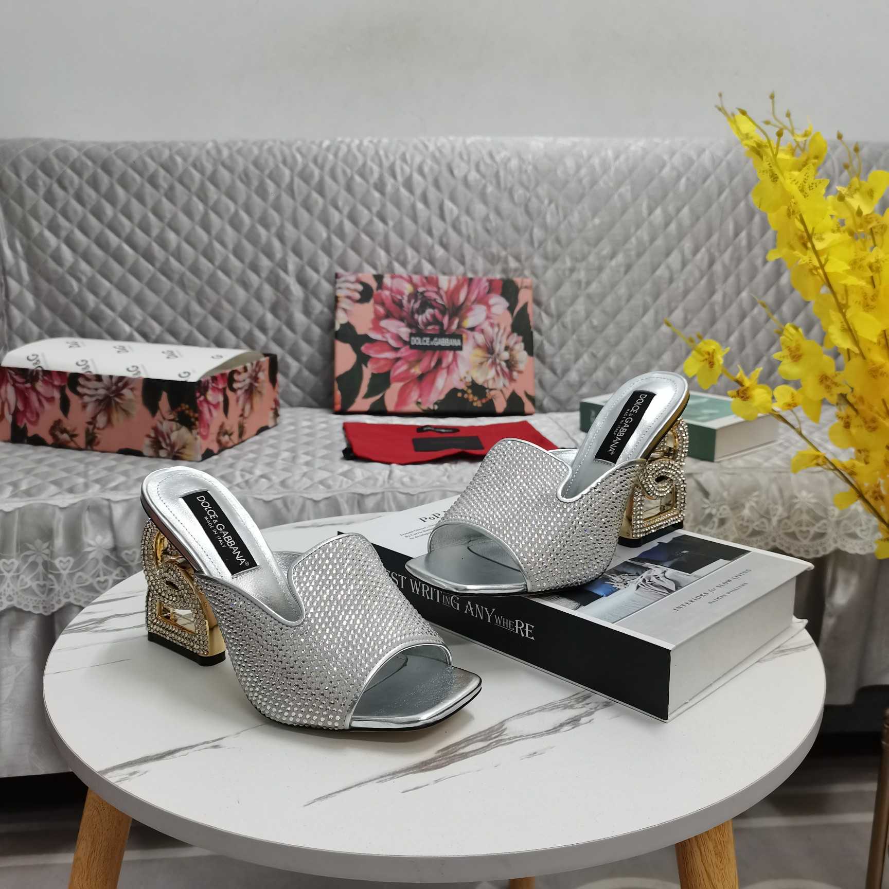 Dolce & Gabbana Mules With Fusible Rhinestone Detailing And DG Pop Heel - DopestKickz