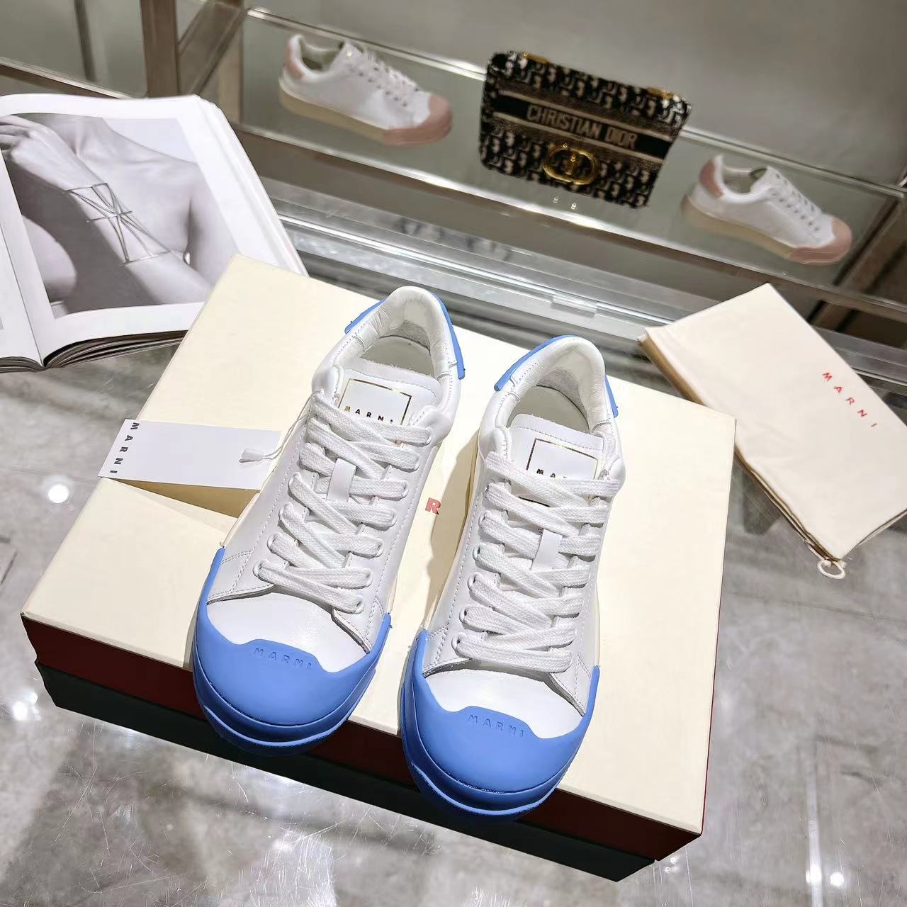 Marni Dada Bumper Sneaker In White And Blue Leather - DopestKickz
