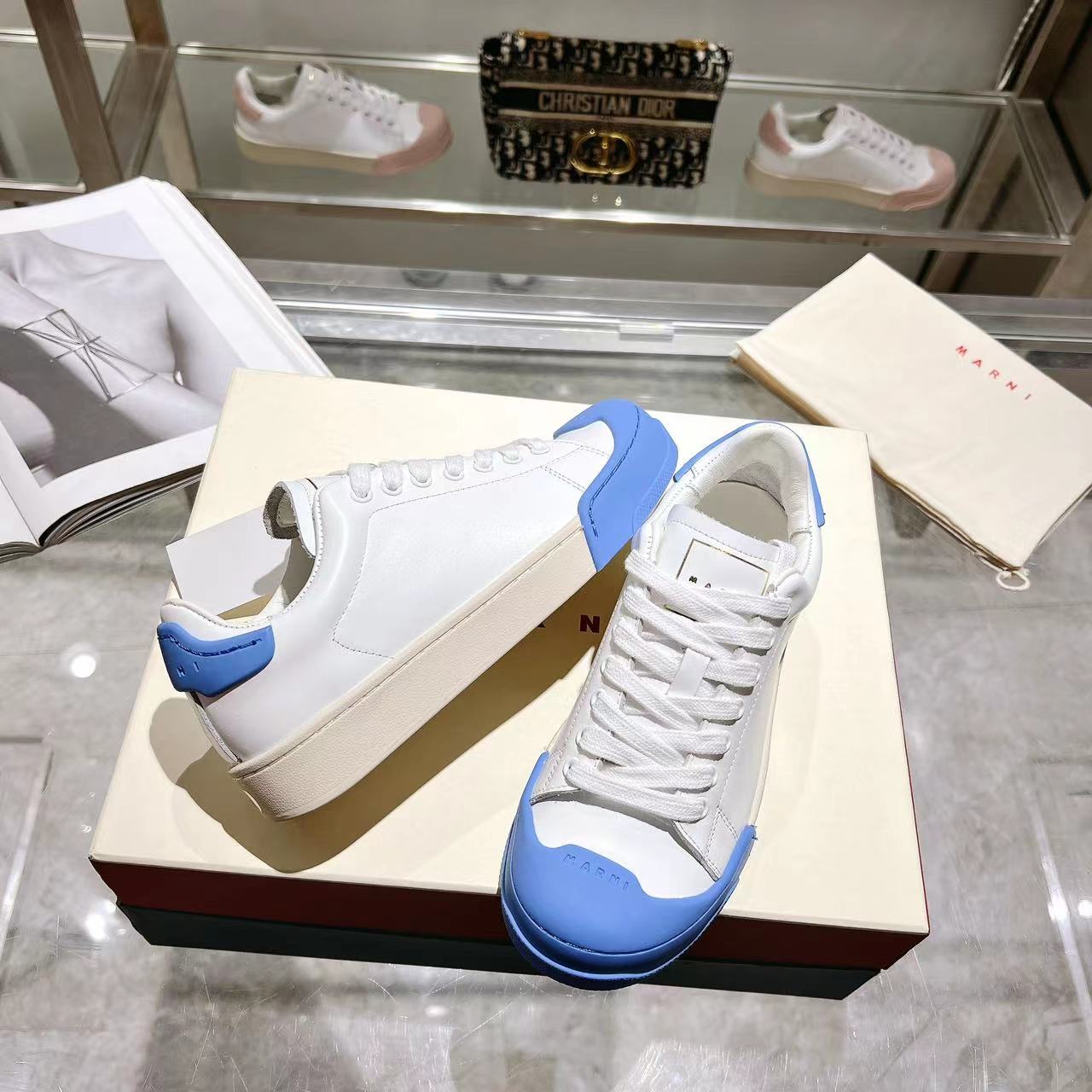 Marni Dada Bumper Sneaker In White And Blue Leather - DopestKickz