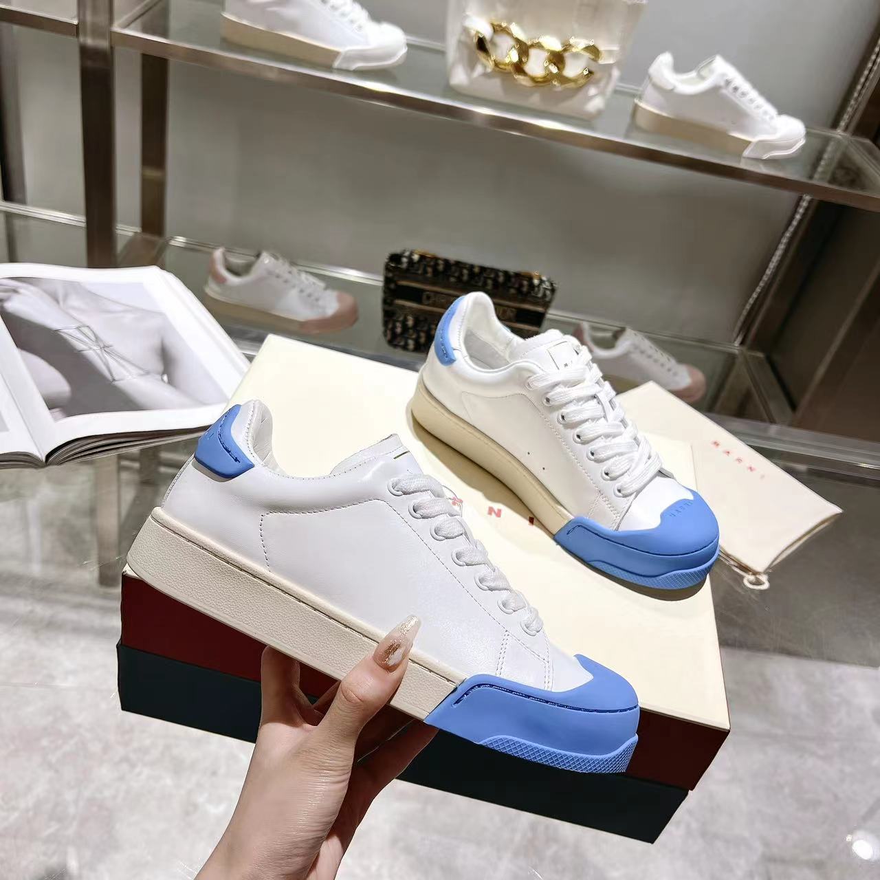 Marni Dada Bumper Sneaker In White And Blue Leather - DopestKickz