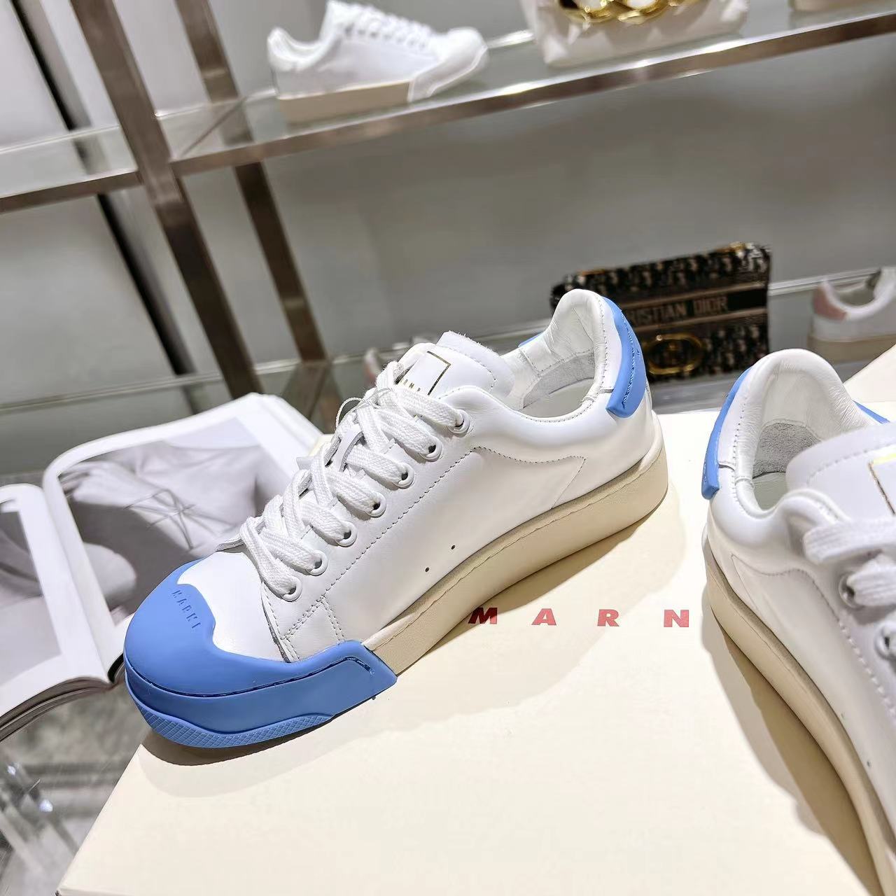 Marni Dada Bumper Sneaker In White And Blue Leather - DopestKickz