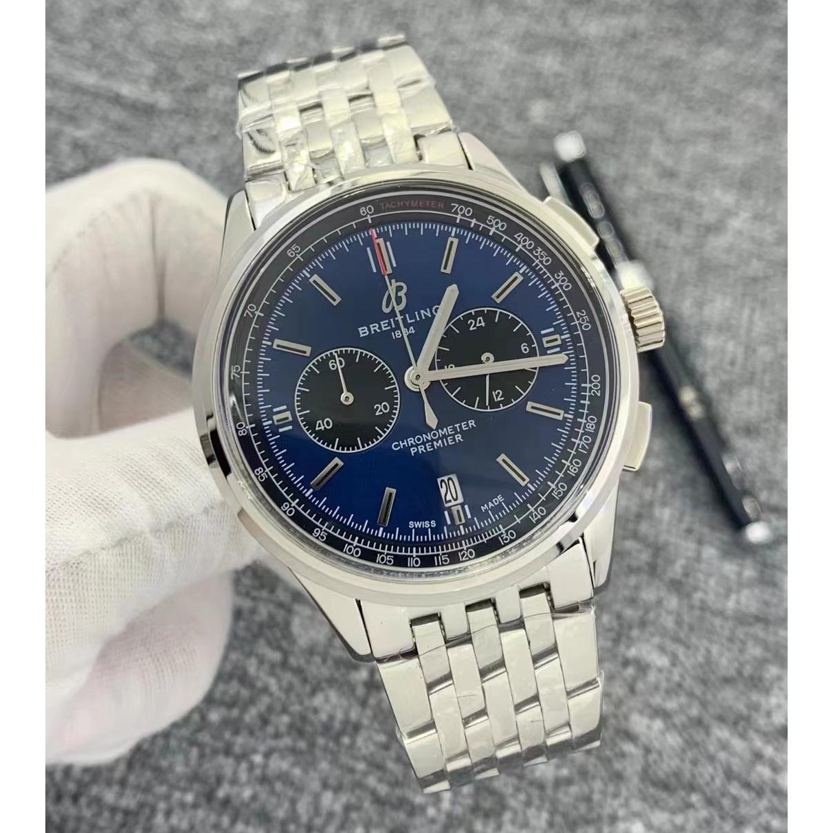 Breitling Premier B01 Chronograph 42 Blue Dial Stainless Steel Men's Watch  - DopestKickz
