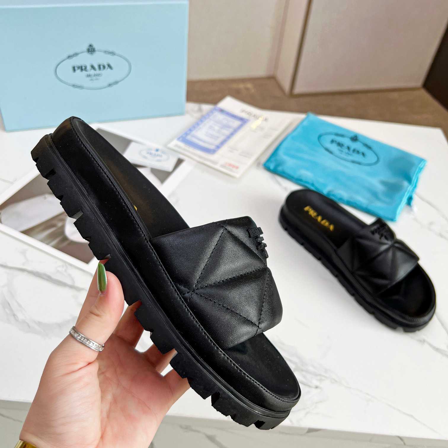 Prada Quilted Nappa Leather Slides - DopestKickz