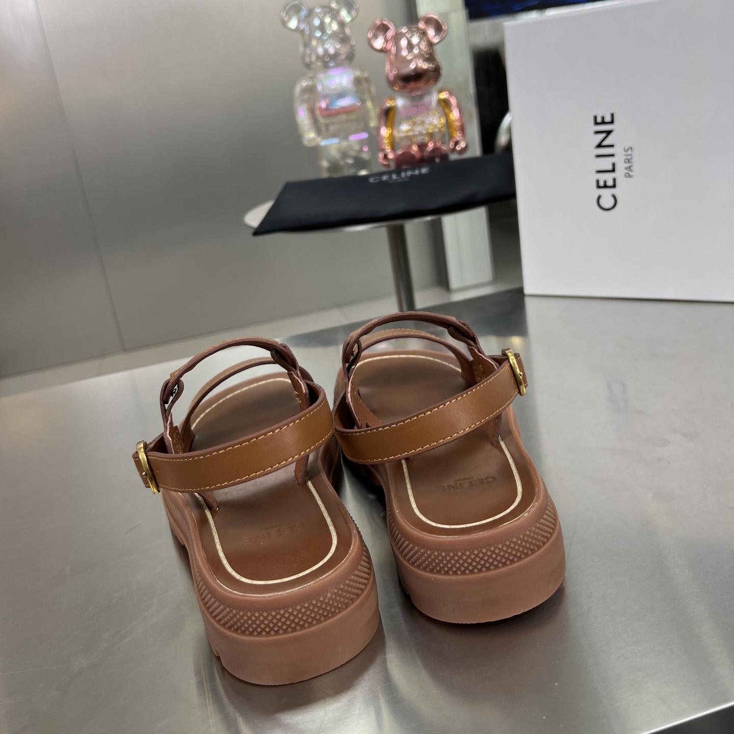 Celine Clea Triomphe Sandal In Vegetable - Tanned Calfskin - DopestKickz