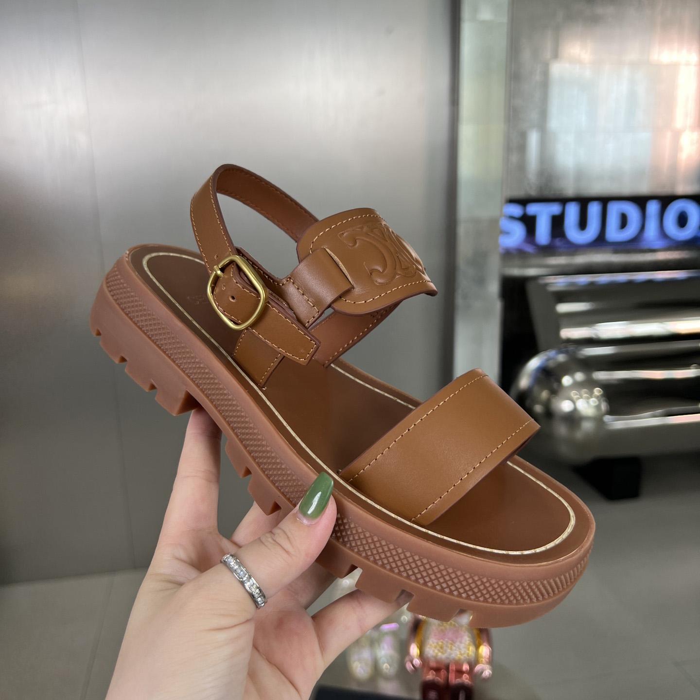 Celine Clea Triomphe Sandal In Vegetable - Tanned Calfskin - DopestKickz