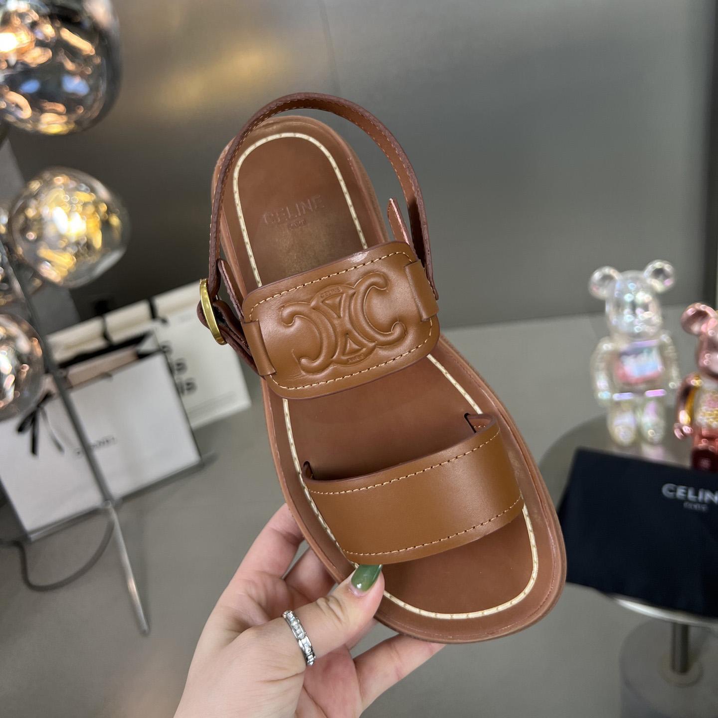 Celine Clea Triomphe Sandal In Vegetable - Tanned Calfskin - DopestKickz