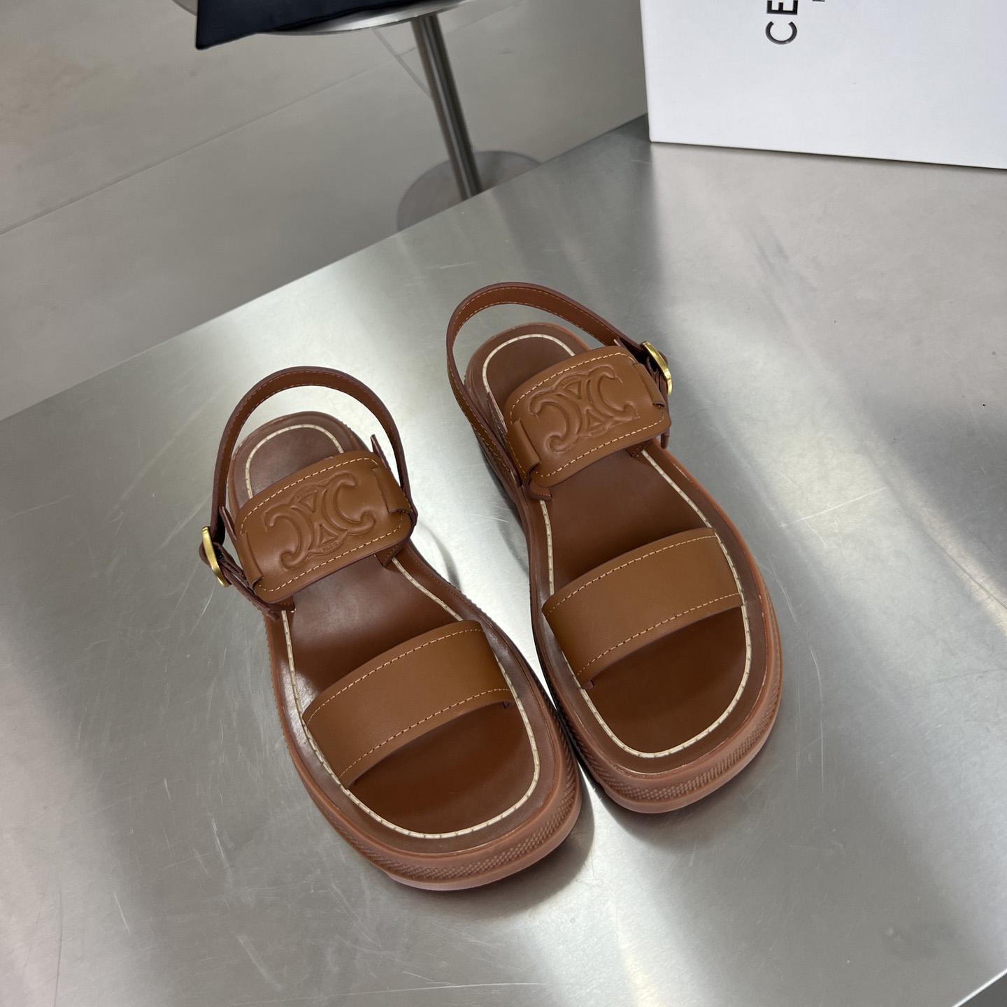 Celine Clea Triomphe Sandal In Vegetable - Tanned Calfskin - DopestKickz