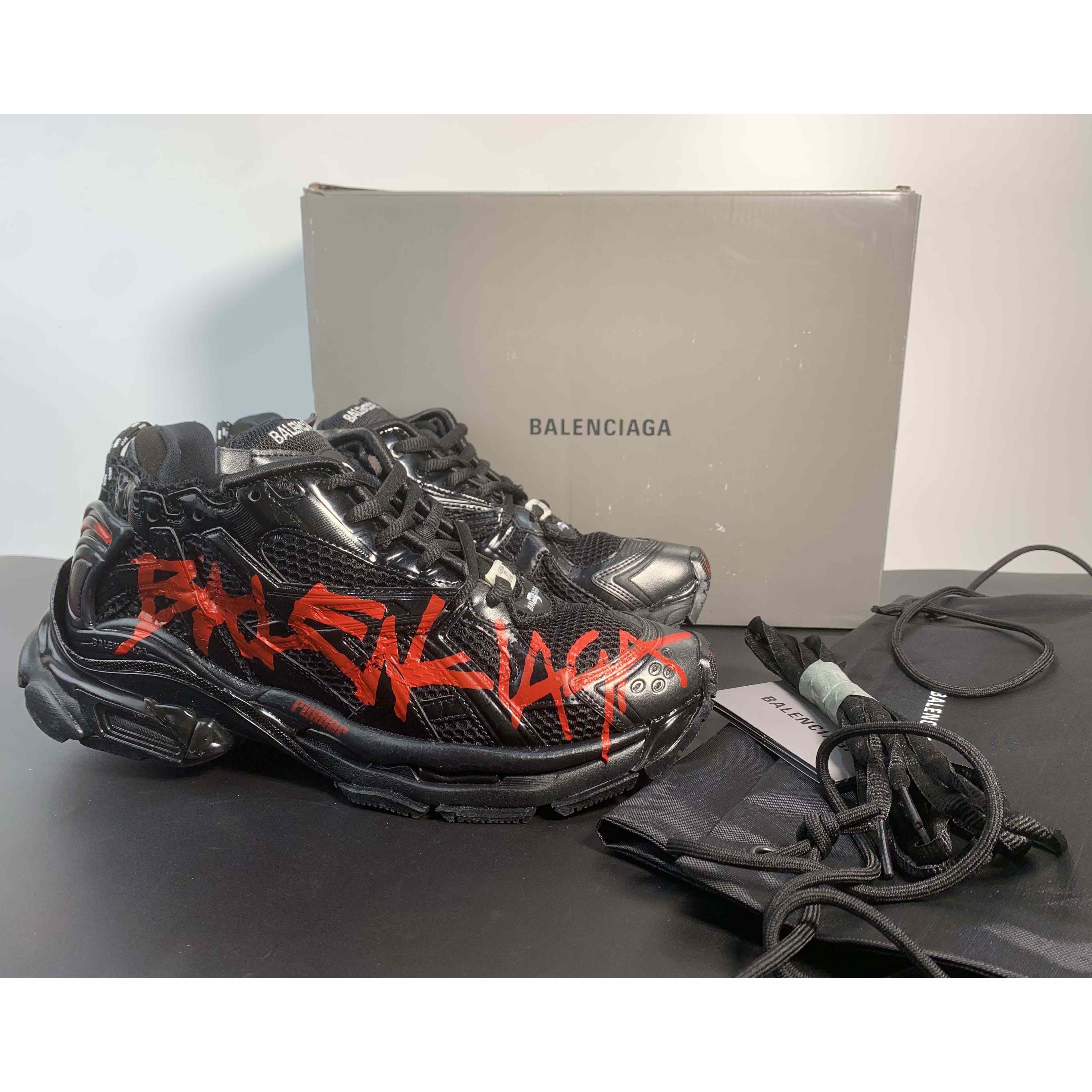 Balenciaga Runner Graffiti Sneaker In Black - DopestKickz