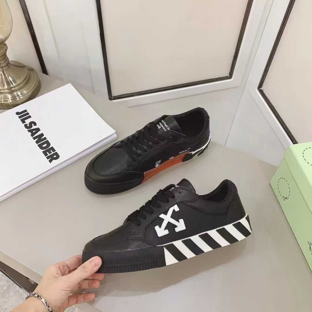 Off White Black Canvas Vulcanized Low Sneakers - DopestKickz