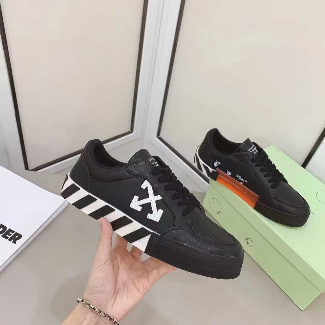 Off White Black Canvas Vulcanized Low Sneakers - DopestKickz