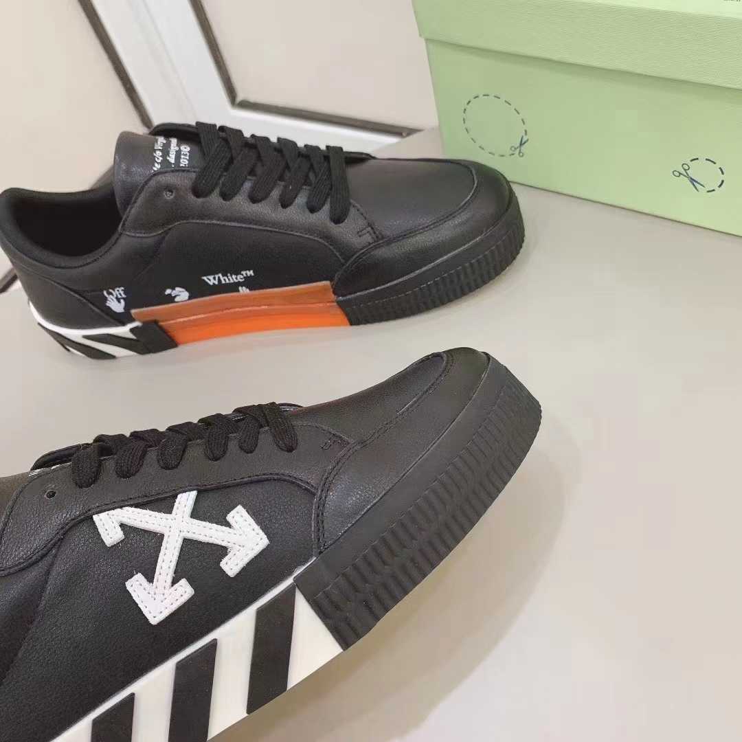 Off White Black Canvas Vulcanized Low Sneakers - DopestKickz