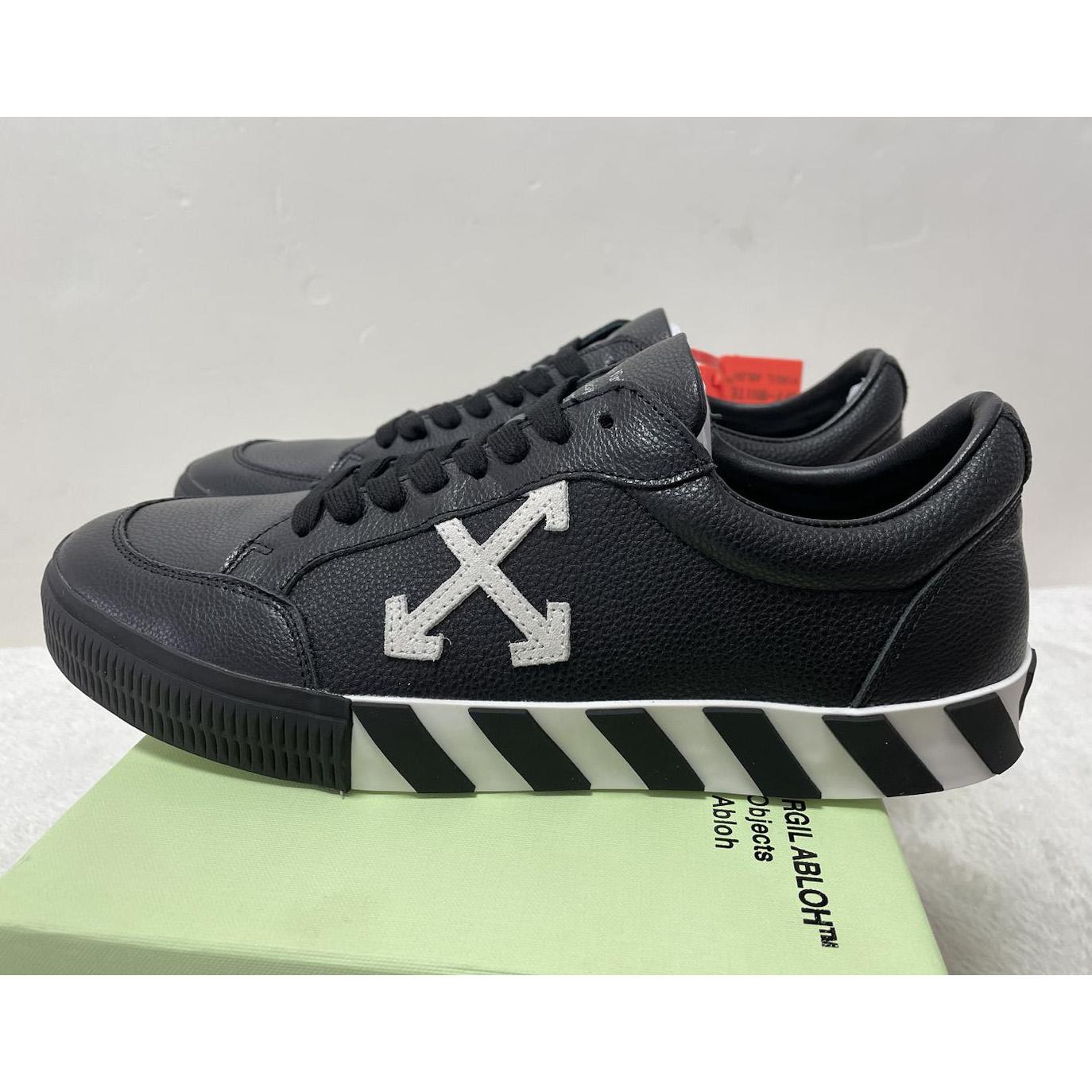 Off White Black Canvas Vulcanized Low Sneakers - DopestKickz