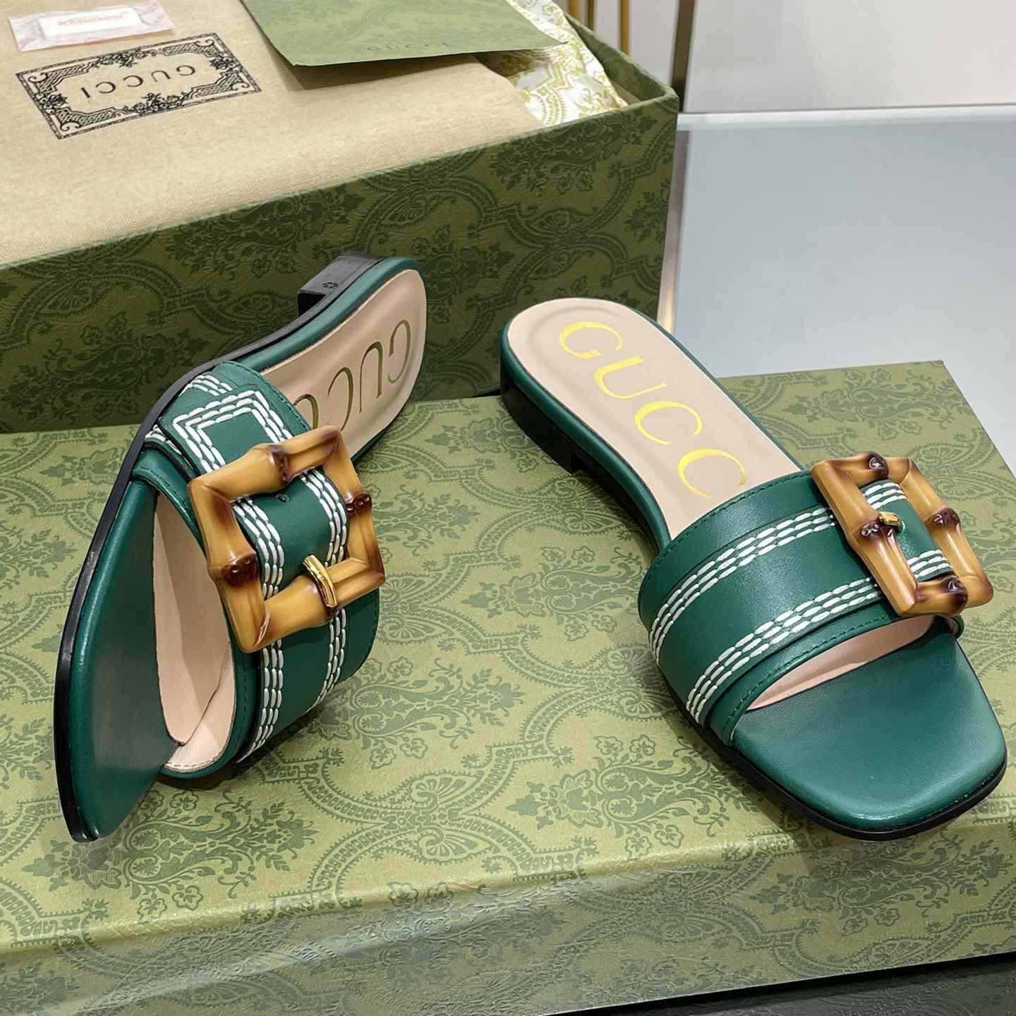 Gucci Women's Slide Sandal With Bamboo Buckle - DopestKickz