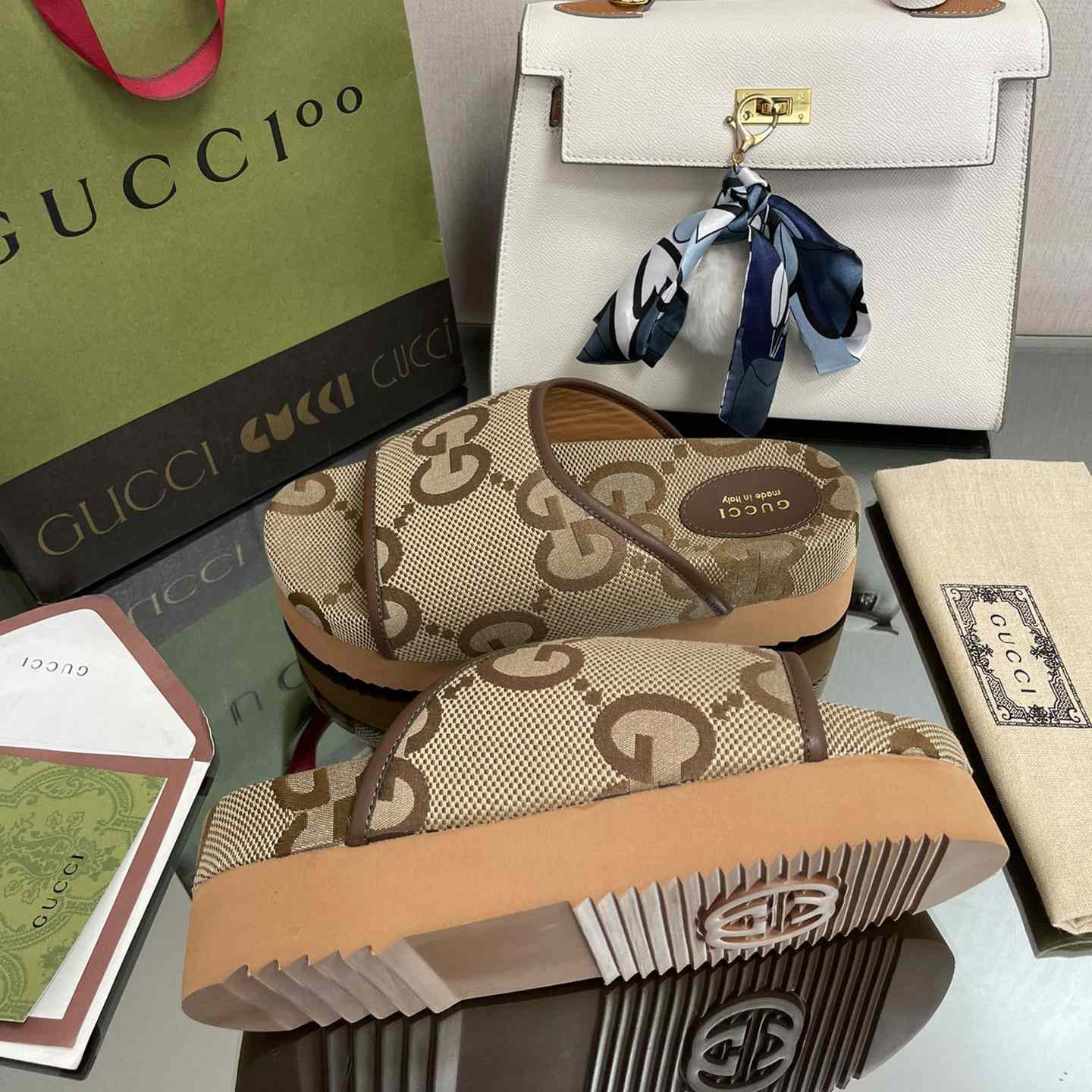 Gucci Women's Jumbo GG Platform Slide - DopestKickz