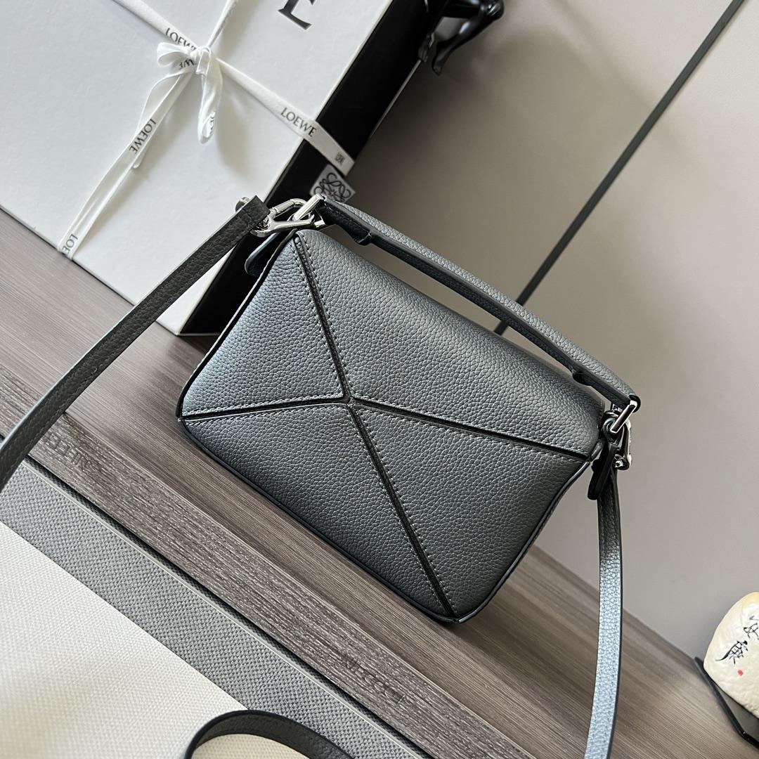 Loewe Small Puzzle Bag In Soft Grained Calfskin Grey Color - DopestKickz