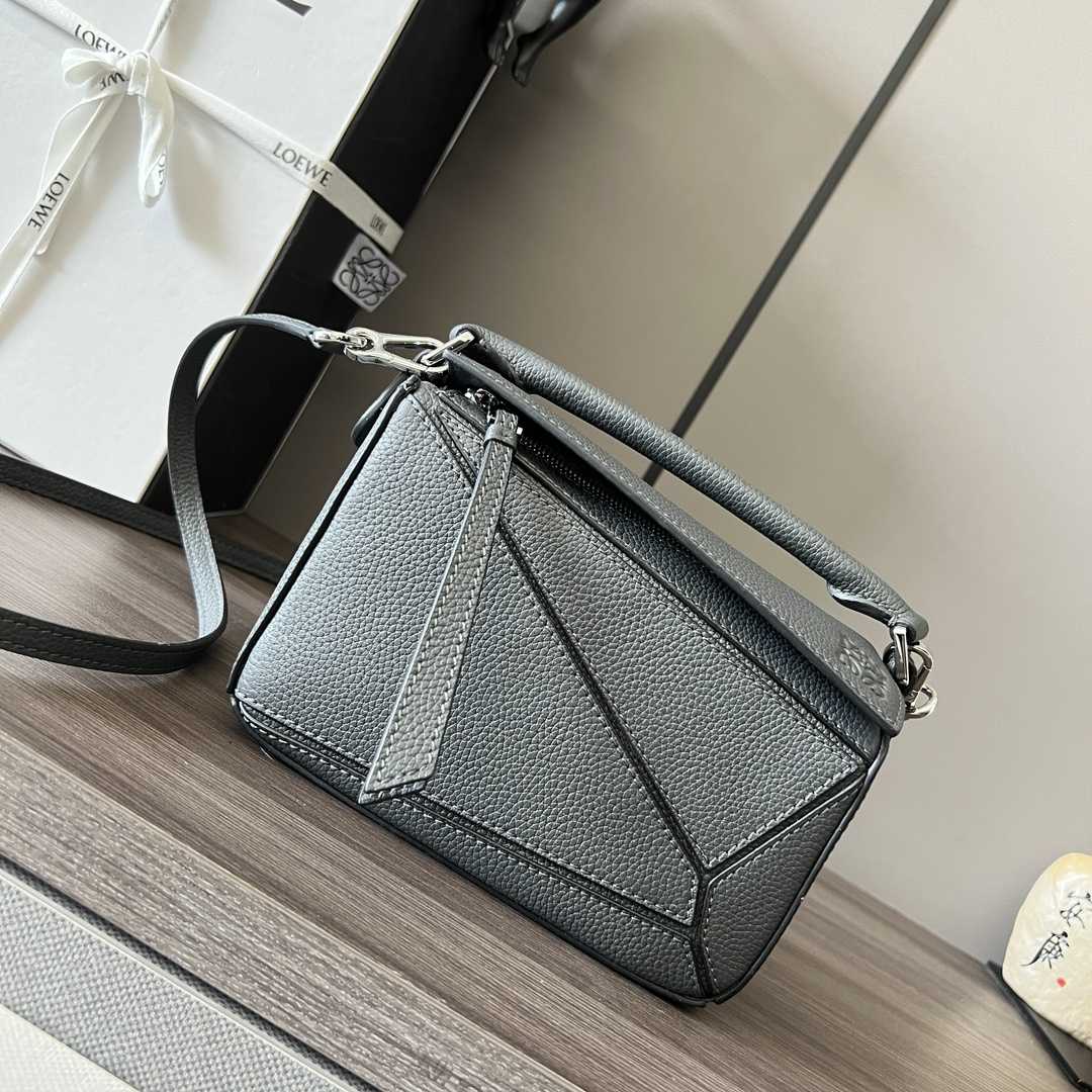 Loewe Small Puzzle Bag In Soft Grained Calfskin Grey Color - DopestKickz