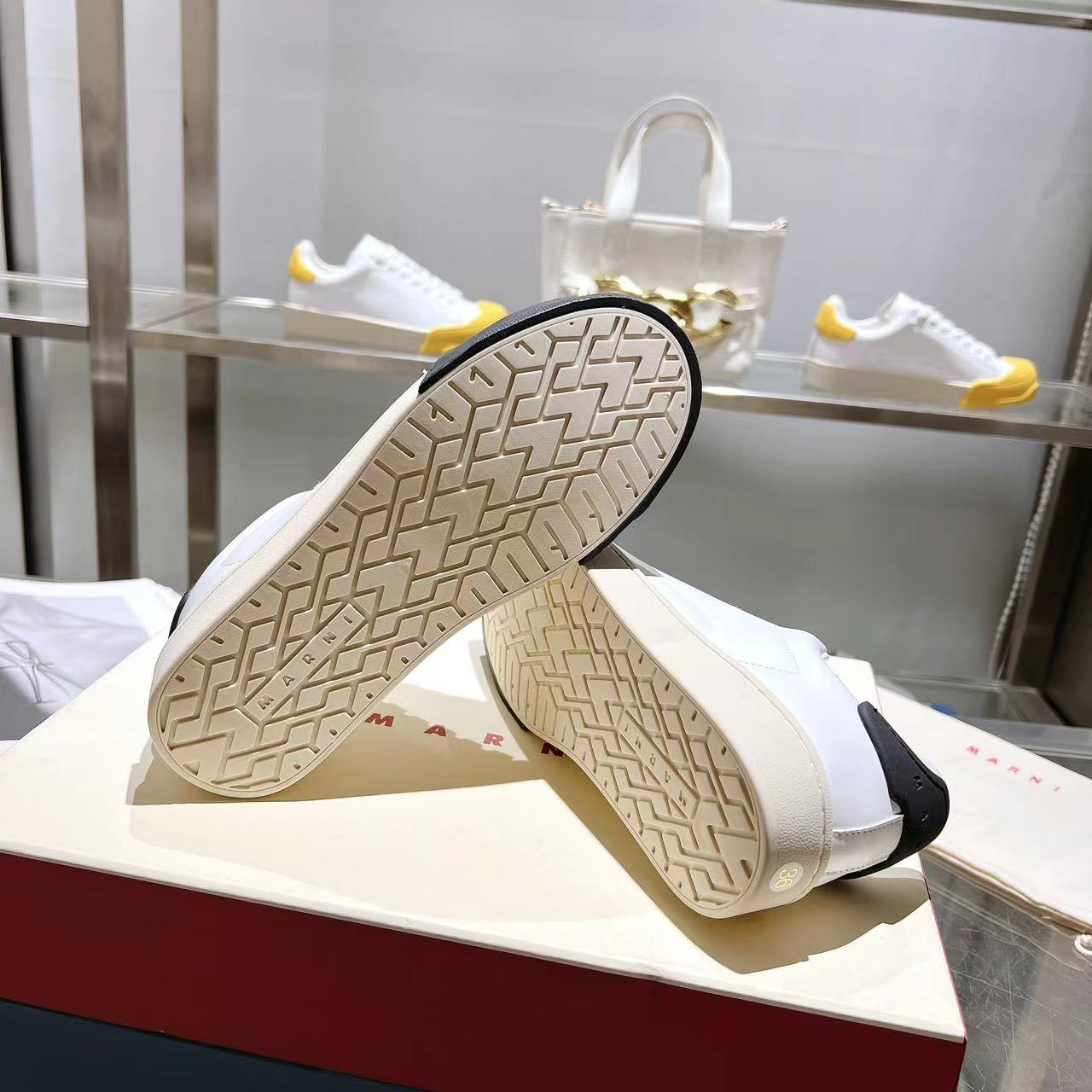 Marni Dada Bumper Sneaker In White And Black Leather - DopestKickz